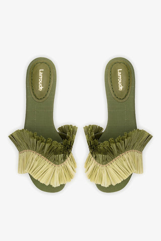 Ivy Fringe Flat In Seaweed Raffia Flat - Sandal Larroudé