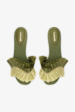 Ivy Fringe Flat In Seaweed Raffia