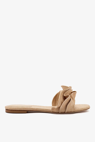 Ivy Ruffle Flat Mule In Beige Raffia Flat - Sandal Larroudé