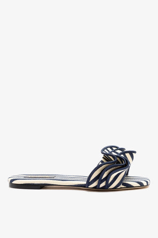 Ivy Ruffle Flat Navy Striped Canva Flat Larroudé