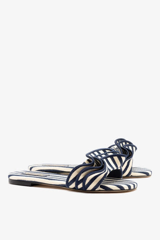 Ivy Ruffle Flat Navy Striped Canva Flat Larroudé