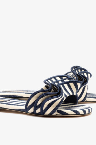 Ivy Ruffle Flat Navy Striped Canva Flat Larroudé