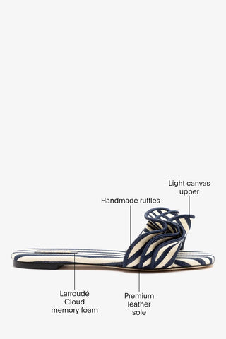 Ivy Ruffle Flat Navy Striped Canva