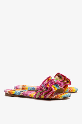 Ivy Ruffle Flat Rainbow Raffia Flat Larroudé