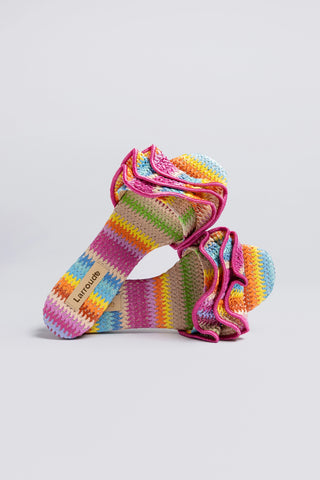 Ivy Ruffle Flat Rainbow Raffia Flat Larroudé