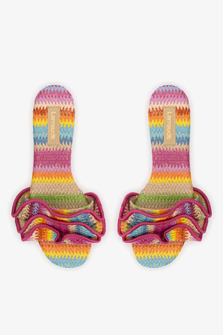 Ivy Ruffle Flat Rainbow Raffia Flat Larroudé