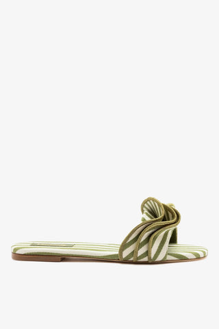 Ivy Ruffle Flat Seaweed Striped Canva Flat Larroudé
