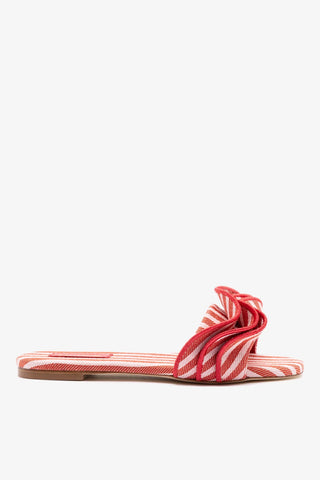 Ivy Ruffle Flat Carmine Striped Canva Flat Larroudé