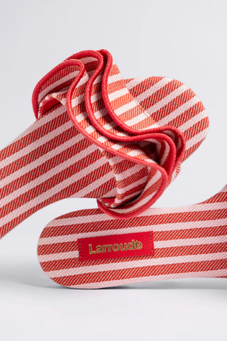Bardot Flat Scarlet Printed Raffia Flat Larroudé