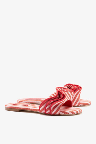 Ivy Ruffle Flat Carmine Striped Canva Flat Larroudé