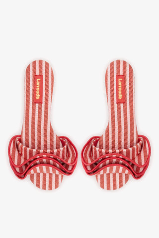 Ivy Ruffle Flat Carmine Striped Canva Flat Larroudé