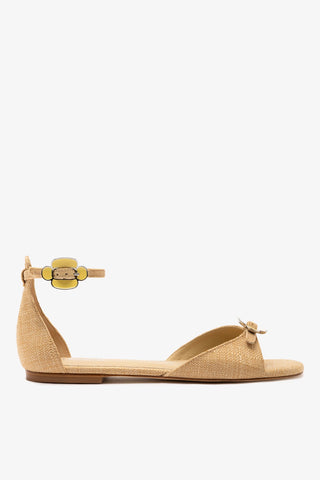 Tinx Flat Ankle Sandal In Beige Raffia