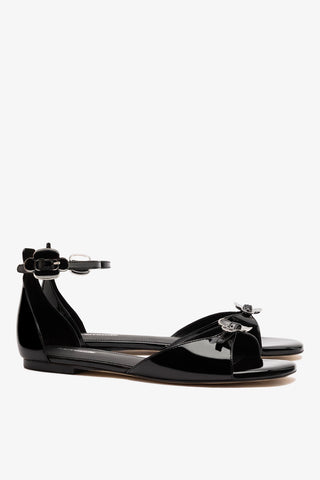 Tinx Flat Ankle Sandal In Black Soft Patent