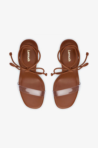 Gloria Sandal In Caramel Leather and Vinyl