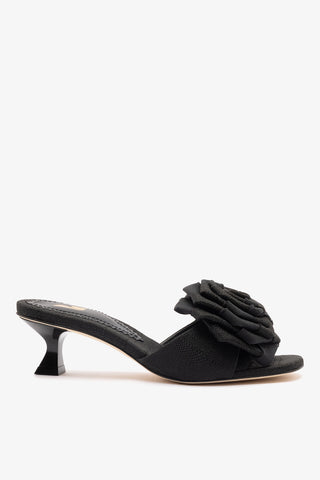 Scarlet Low Mule In Black Raffia