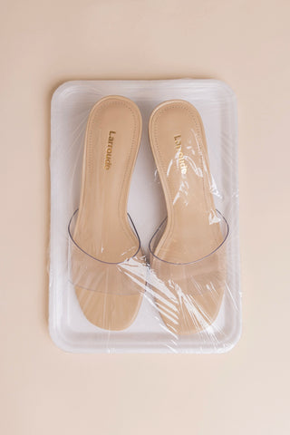Vivi Lucite Clear Mule Sand Leather Mule Larroudé