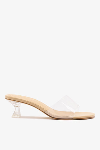 Vivi Lucite Clear Mule Sand Leather Mule Larroudé