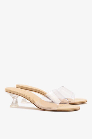 Vivi Lucite Clear Mule Sand Leather Mule Larroudé