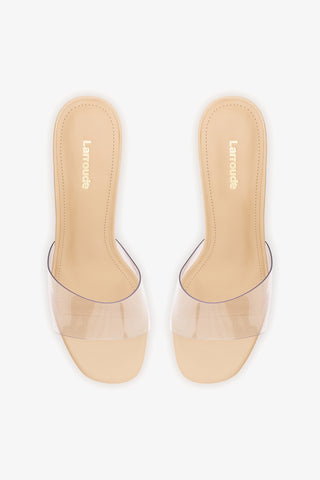 Vivi Lucite Clear Mule Sand Leather Mule Larroudé