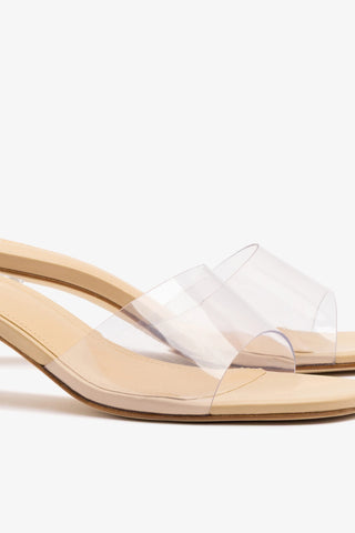 Vivi Lucite Clear Mule Sand Leather Mule Larroudé
