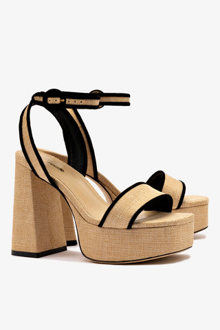 Dolly Sandal In Beige Raffia and Black Trimming