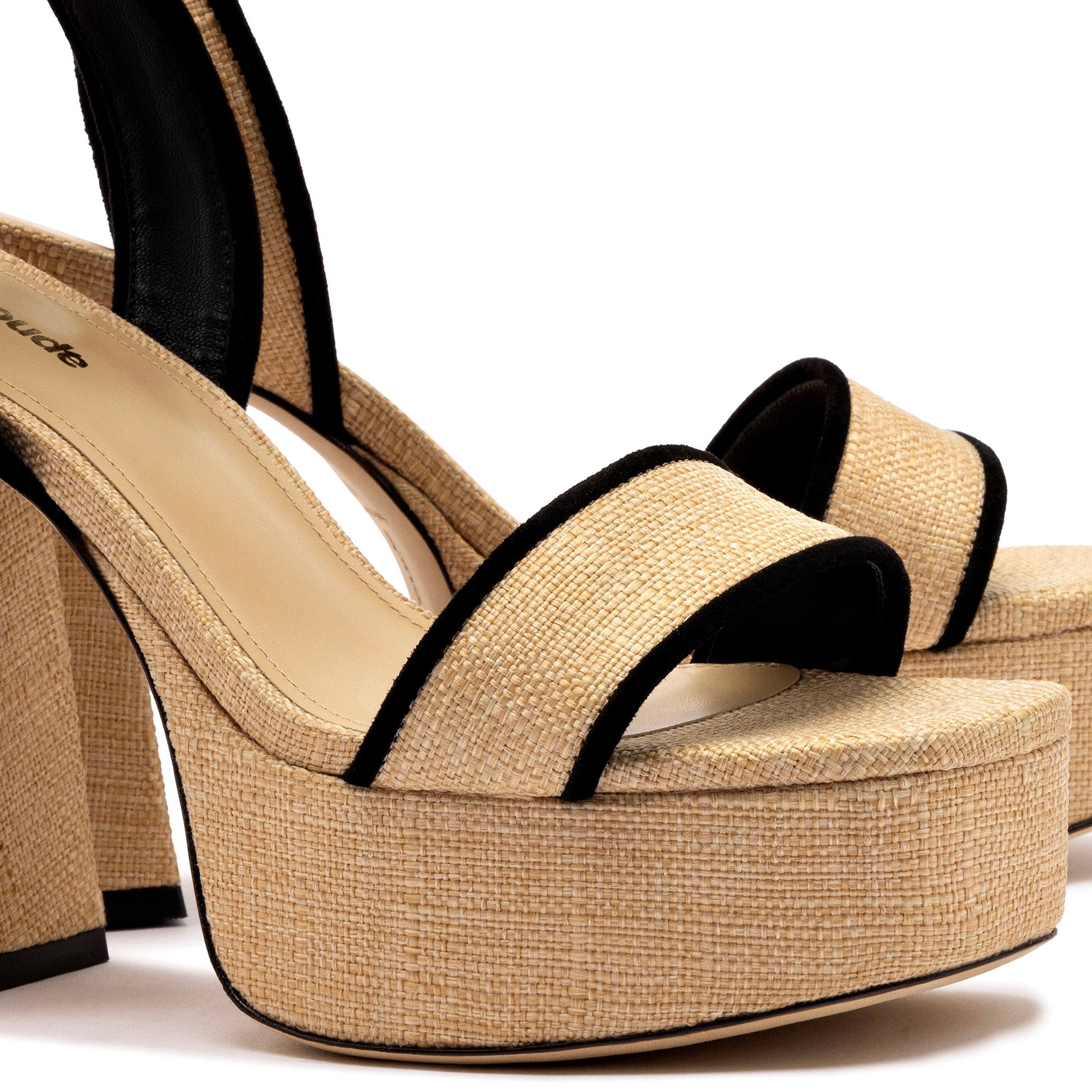 Dolly Sandal In Beige Raffia and Black Trimming