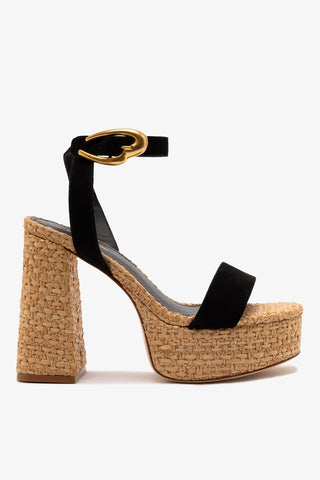 Dolly Verona Sandal In Black Suede and Natural Raffia