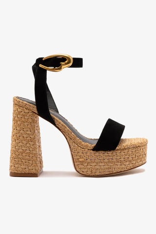 Dolly Verona Sandal In Black Suede and Natural Raffia