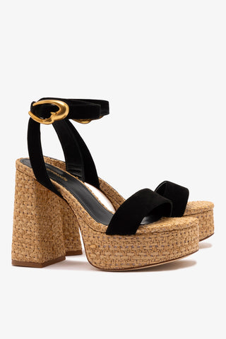 Dolly Verona Sandal In Black Suede and Natural Raffia