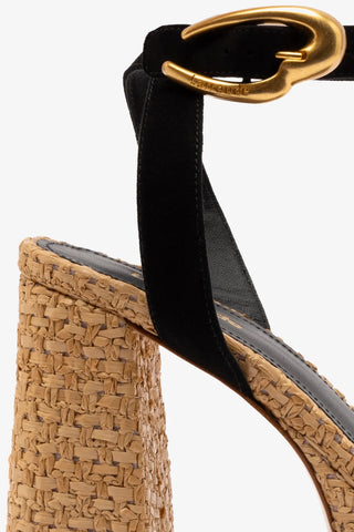 Dolly Verona Sandal In Black Suede and Natural Raffia