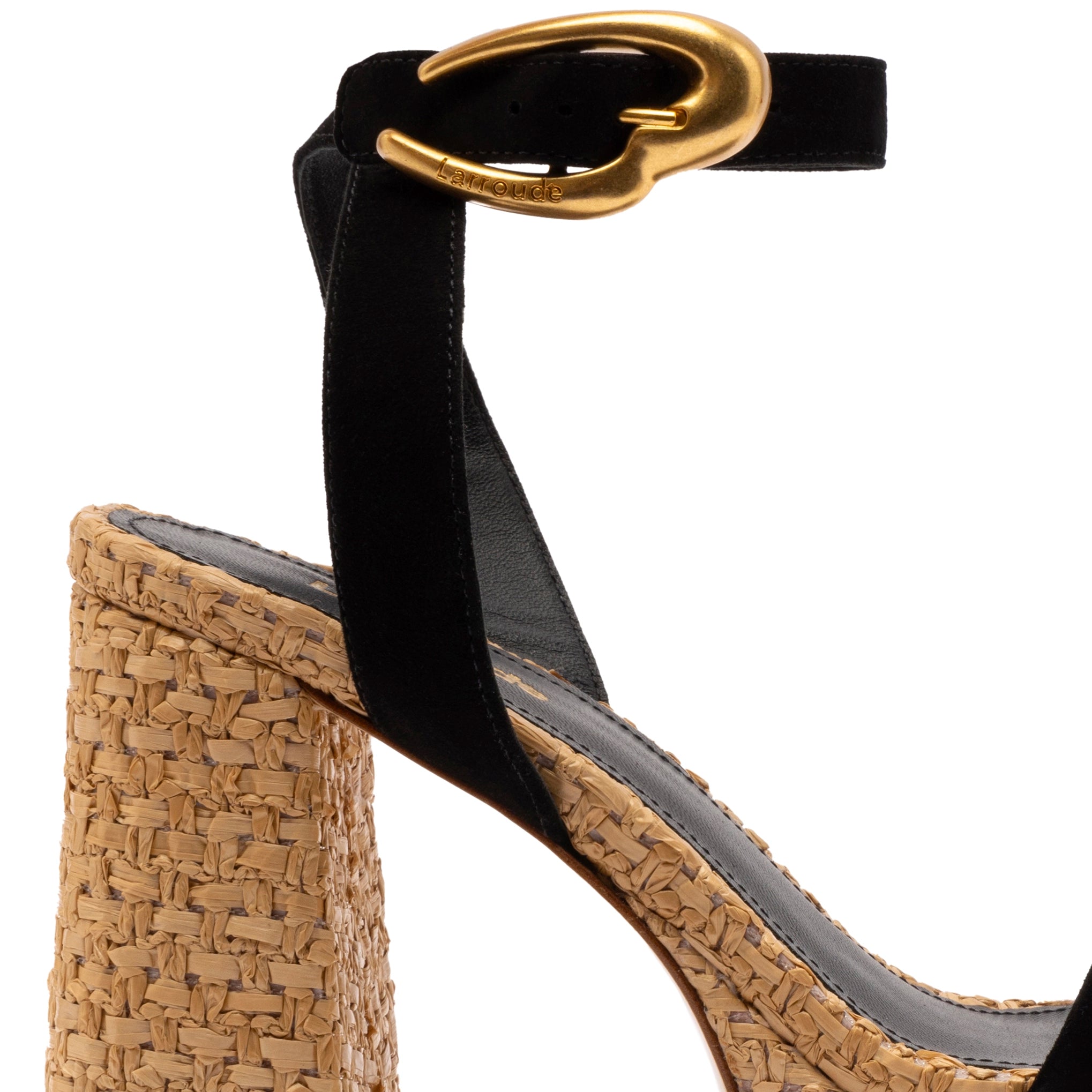 Dolly Verona Sandal In Black Suede and Natural Raffia