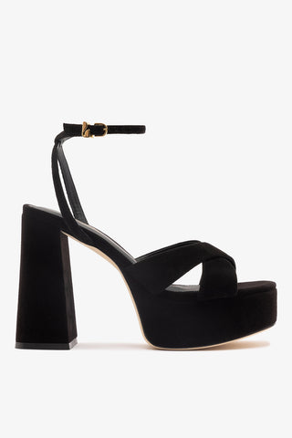 Dolly X Platform Sandal In Black Suede