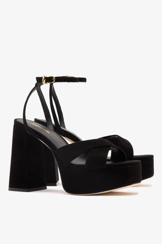 Dolly X Platform Sandal In Black Suede