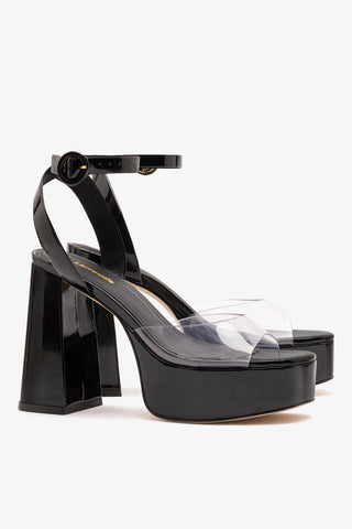 Dolly Clear Sandal Black Patent Leather Sandal Larroudé