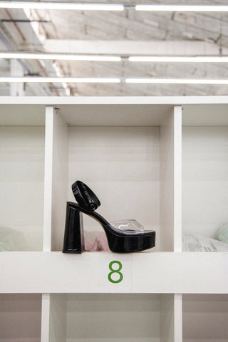 Dolly Clear Sandal Black Patent Leather Sandal Larroudé