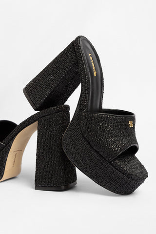 Dolly Platform Mule Black Raffia Mule Larroude