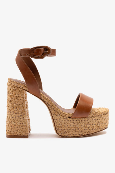 Dolly Verona Sandal In Caramel Leather and Natural Raffia - Sandal