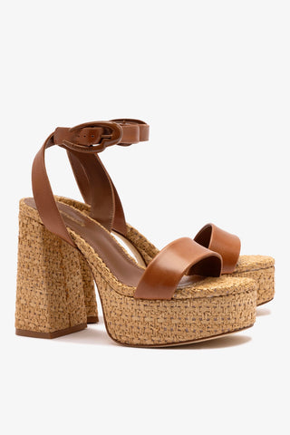 Dolly Verona Sandal In Caramel Leather and Natural Raffia