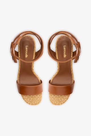 Dolly Verona Sandal In Caramel Leather and Natural Raffia