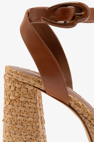 Dolly Verona Sandal In Caramel Leather and Natural Raffia