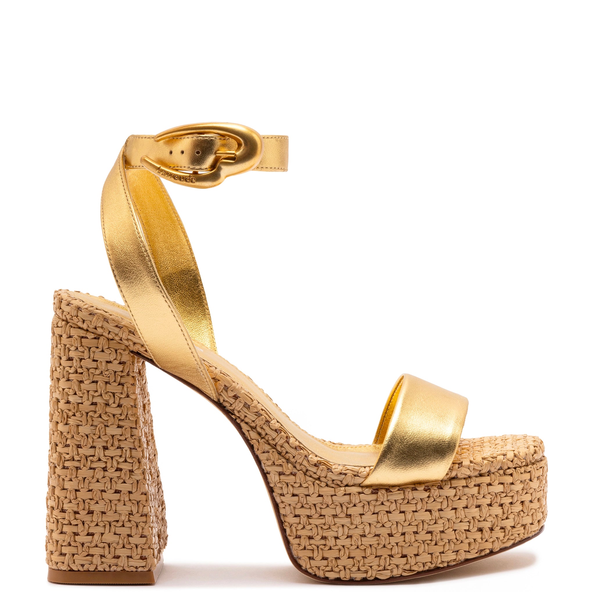 Dolly Verona Sandal In Gold Metallic Leather and Natural Raffia