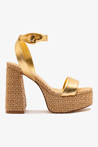 Dolly Verona Sandal In Gold Metallic Leather and Natural Raffia