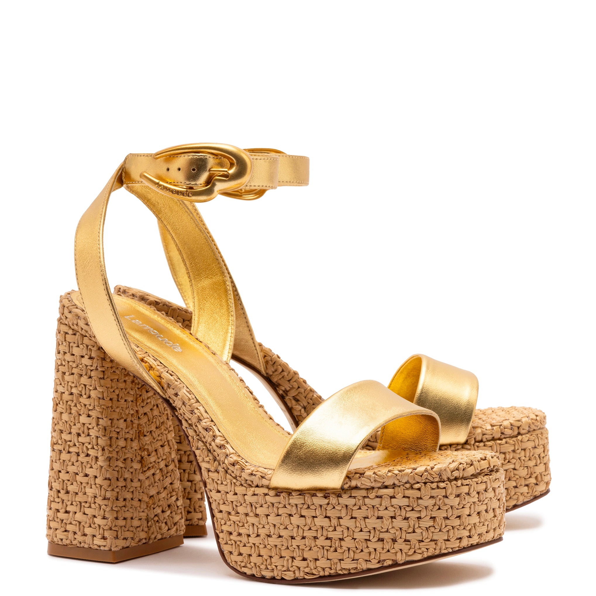 Dolly Verona Sandal In Gold Metallic Leather and Natural Raffia