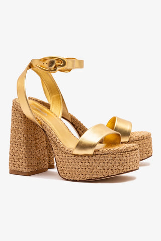 Dolly Verona Sandal In Gold Metallic Leather and Natural Raffia