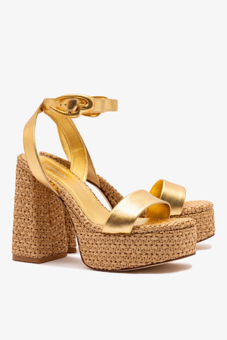 Dolly Verona Sandal In Gold Metallic Leather and Natural Raffia