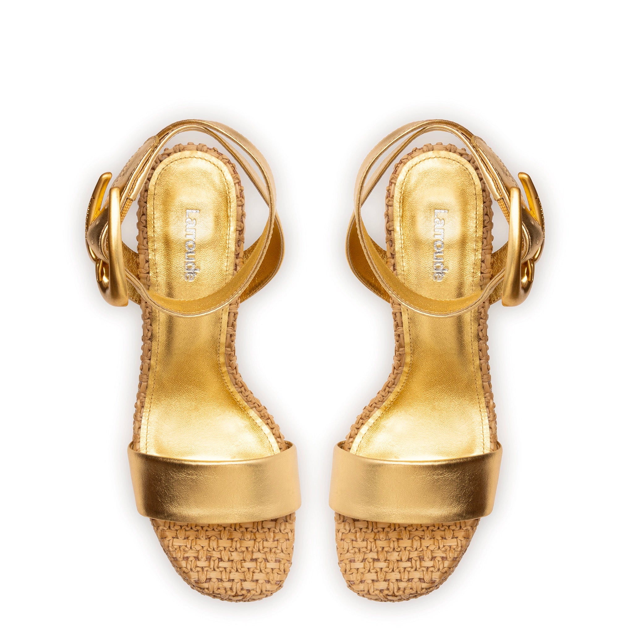 Dolly Verona Sandal In Gold Metallic Leather and Natural Raffia