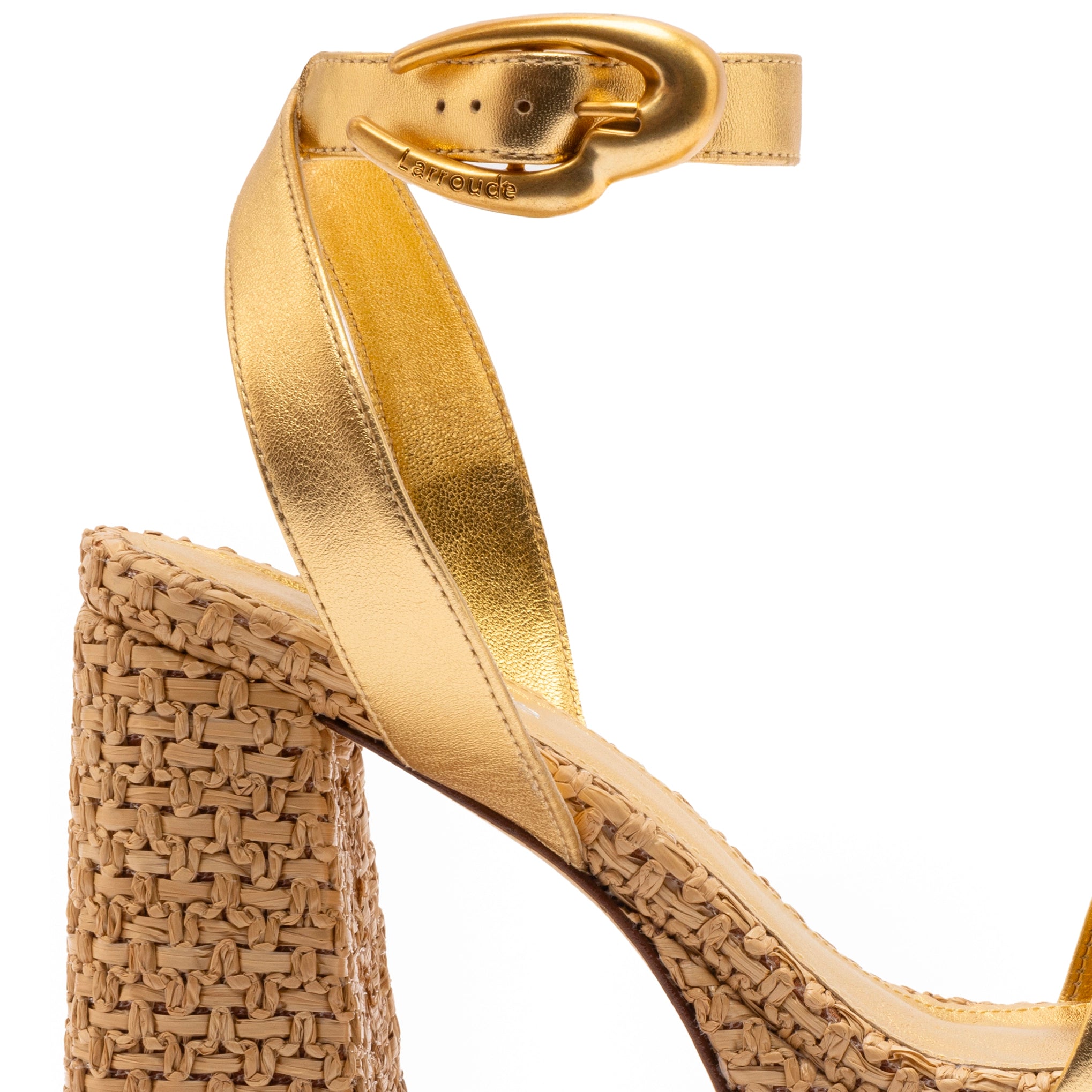 Dolly Verona Sandal In Gold Metallic Leather and Natural Raffia