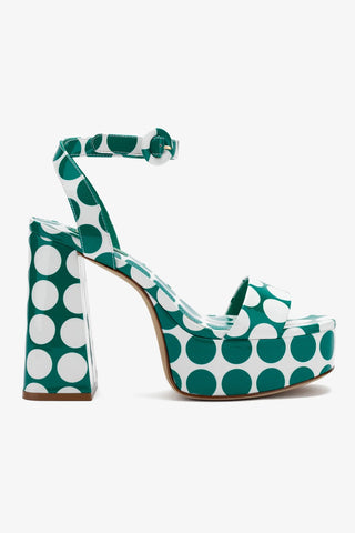 Dolly Sandal In Green Polka Dot Print Patent Leather