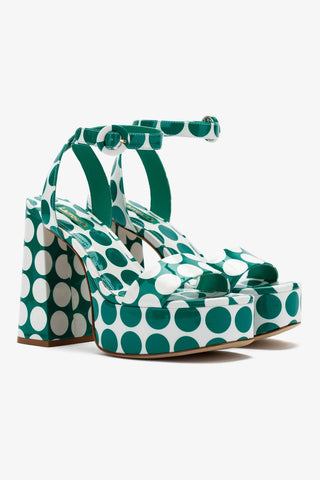 Dolly Sandal In Green Polka Dot Print Patent Leather