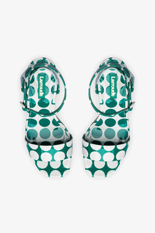 Dolly Sandal In Green Polka Dot Print Patent Leather